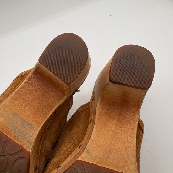 UGG Women's Abbie Mule Wood Heel Clog Shearling Sherpa Shoe Brown Suede Size 7 - Picture 10 of 12